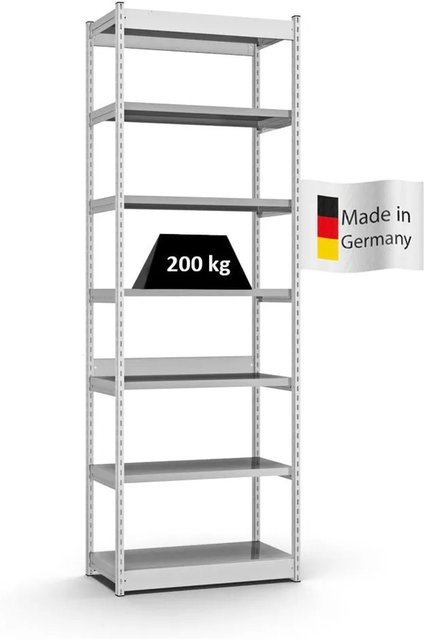 PROREGAL Fachbodenregal Stecksystem mit 7 Ebenen in Lichtgrau, H x B x T: 300 x 132,5 x 80 cm - Bild 1