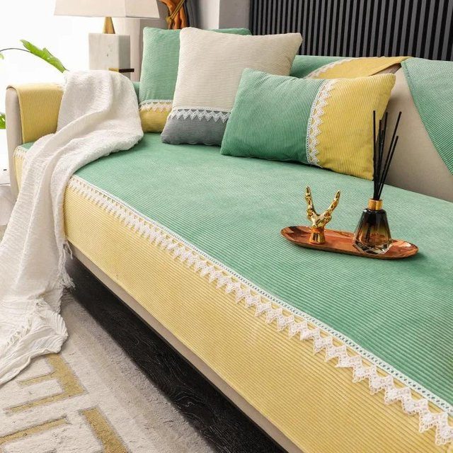 Moderner Plüsch-Sofabezug von Super Six in Gelb mit breitem Rand, abnehmbare Couchdecke aus Mikrofaser für Haustiere und Kinder, Breite: 70 cm, Tiefe: 70 cm - Bild 1
