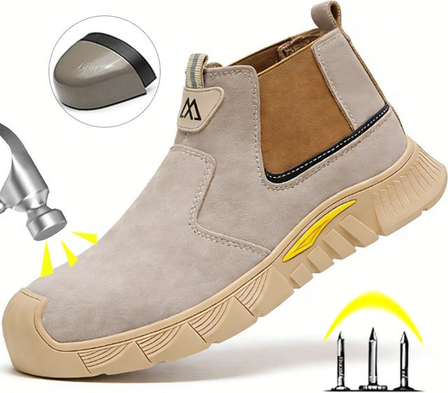 QUELERK Sicherheitsschuhe für Herren in Beige mit Stahlkappe und durchtrittsicherer Sohle - Bild 1