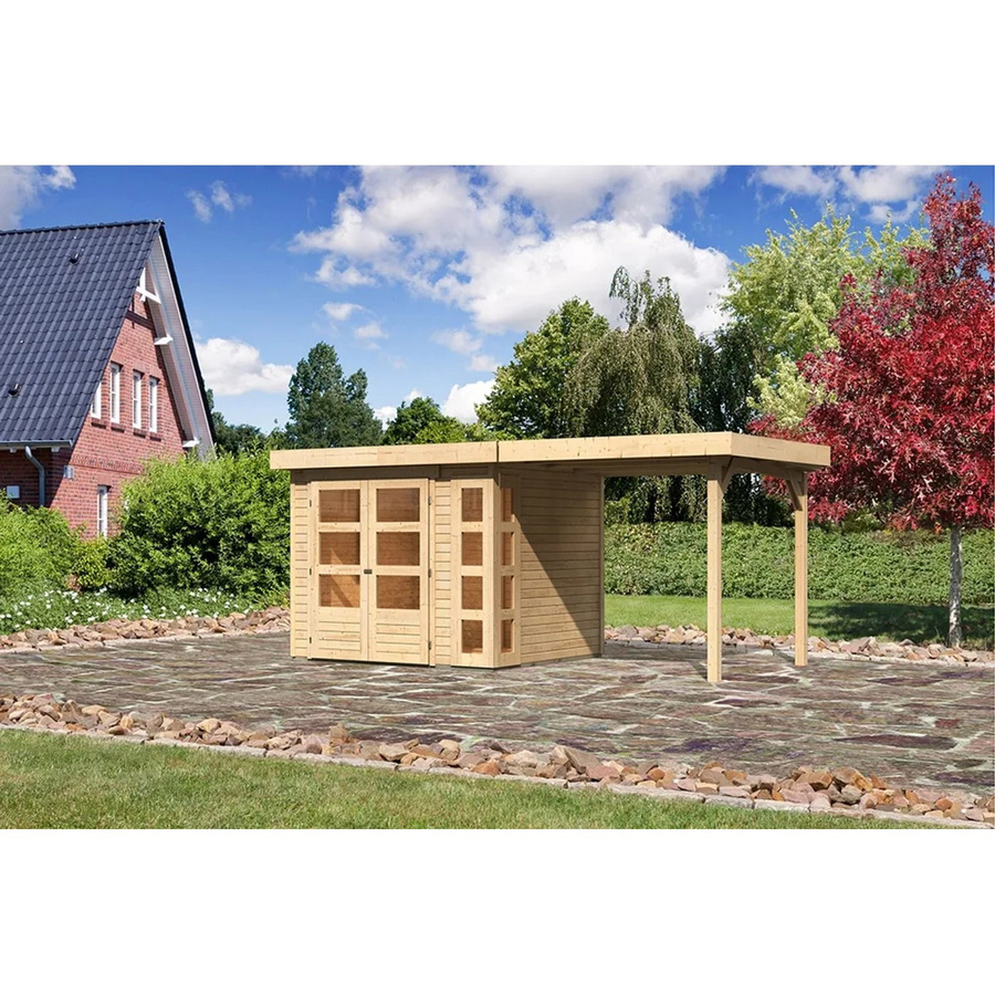 Karibu Holz-Gartenhaus Sölve Natur mit Flachdach und modernem Design, Farbe: Natur/Braun, B/T/H: 238 x 213 x 211 cm - Bild 2