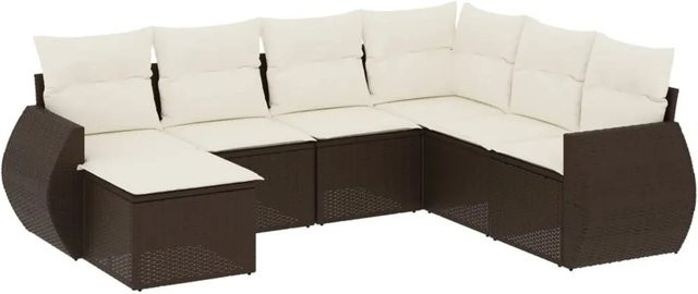 vidaXL 7-teilige Garten-Sofagarnitur in L-Form aus Polyrattan mit Kissen in Braun - Bild 1