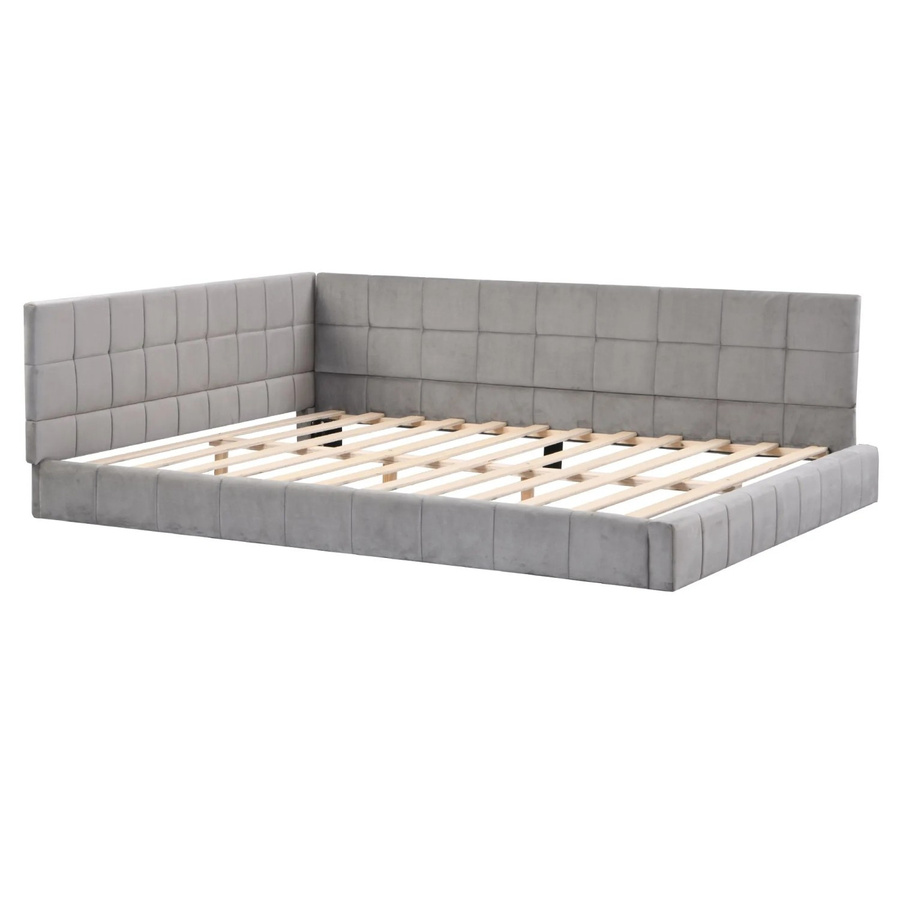 Merax Schlafsofa im Mid-Century Design aus Samt mit Schubladen in Grau, B/T/H: 206 x 140 x 72,5 cm - Bild 2