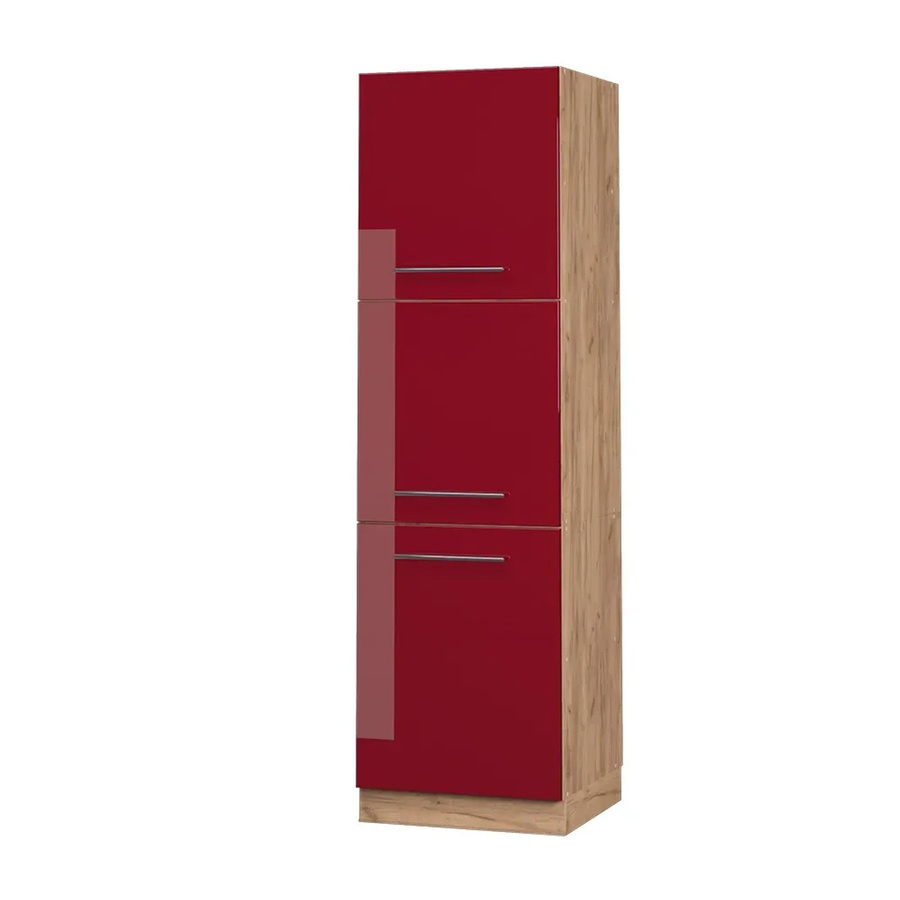 Vicco Herdumbauschrank Fame-Line Küchenschrank in Bordeaux Rot und Eiche Hochglanz, Breite: 60 cm, Höhe: 206 cm, Tiefe: 64 cm - Bild 2
