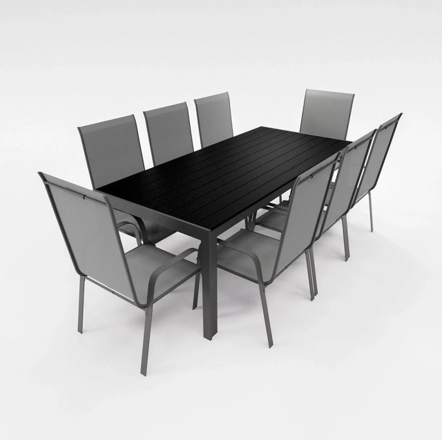 Lex Gartenmöbel Set 9-teilig mit Aluminium Tisch und 8 Stapelsesseln in Anthrazit und Schwarz - Bild 1