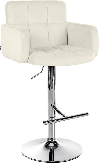 CLP Barhocker Los Angeles mit Lehne, höhenverstellbarer Barstuhl aus Samt in Beige, drehbar mit Fußstütze - Bild 1