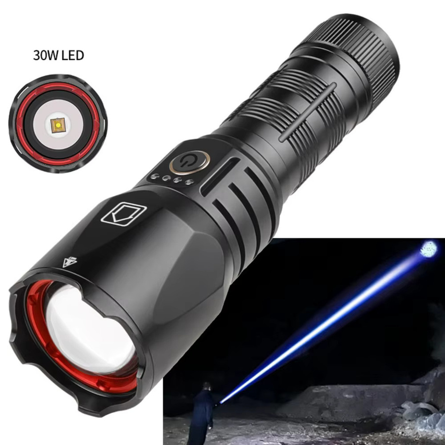 Ultrahelle Fokussierungstaschenlampe mit 30 W und Typ-C-Anschluss in Silber - Bild 3