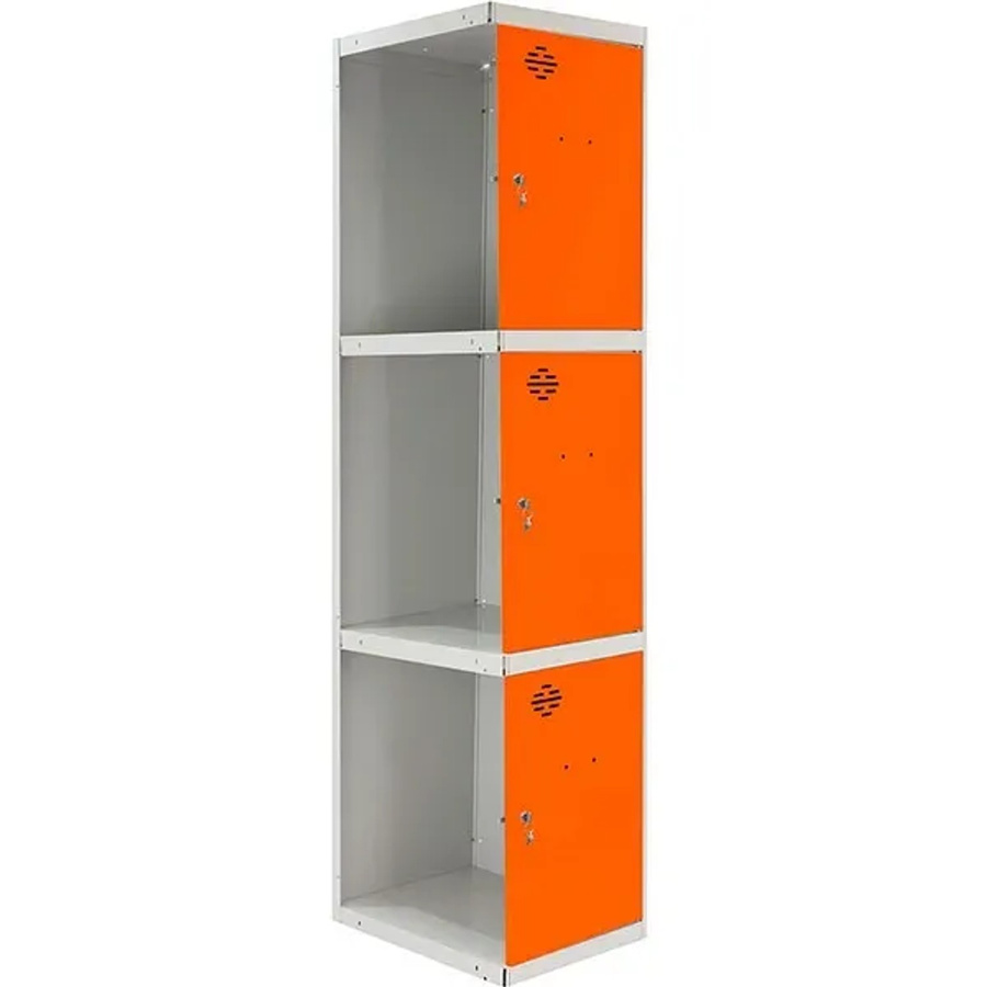 PROREGAL Spind AMEGO Anbaumodul mit 3 Abteilen Schließfach Garderobe Grau-Orange H x B x T: 180 x 40 x 50 cm - Bild 2