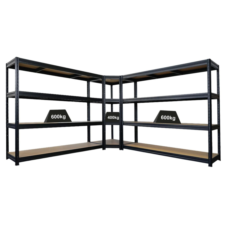 PROREGAL DINO Schwerlastregal-Set aus Metall in Schwarz bestehend aus 1x Eckregal und 2x Regal, Fachlast 400 kg, B/T/H: 90 x 60 x 180 cm sowie B/T/H: 200 x 60 x 180 cm - Bild 2