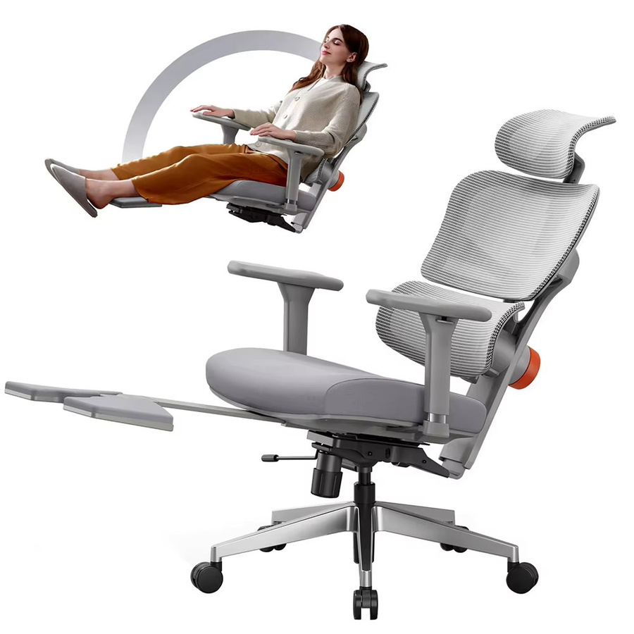 Ergonomischer Bürostuhl NEWTRAL NT002 in Grau mit adaptiver Lendenwirbelstütze, Fußstütze und 4-fach verstellbarer Rückenlehne, Armlehnen sowie Kopfstütze - Bild 2