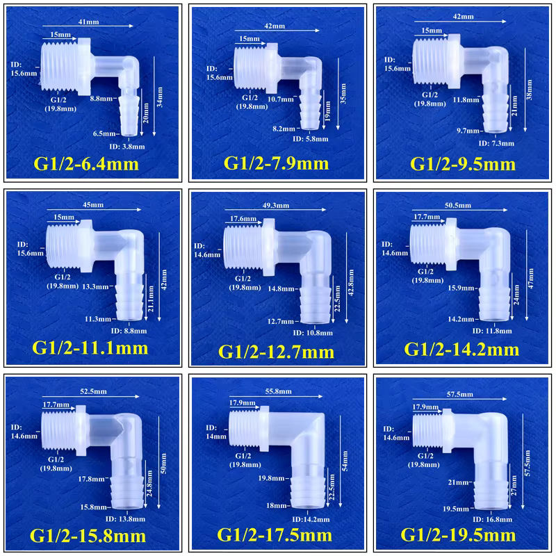 SgooHan Pagoden-Adapter G1/2 Außengewinde aus PP für Luftpumpen und Aquarien, transparent, 6,4 bis 19,5 mm Schlauchanschluss - Bild 2