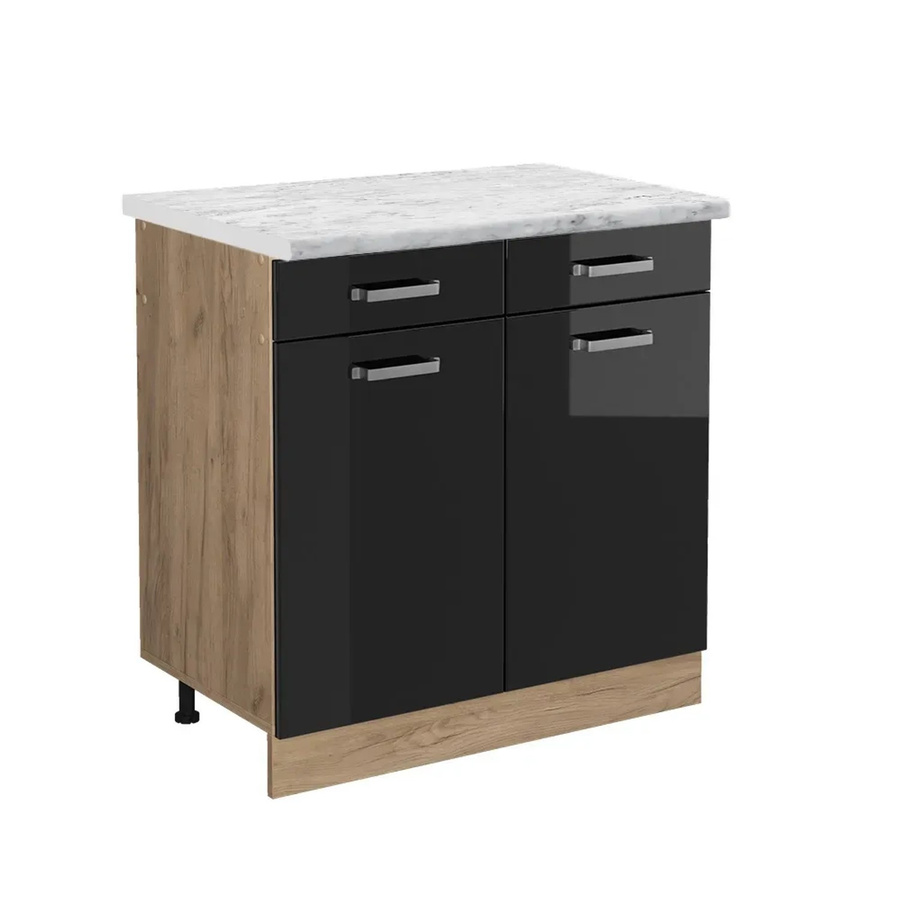 Vicco R-Line Küchenschrank mit Schubladen und Türen in Schwarz Hochglanz, B/T/H: 80 x 46 x 81,6 cm - Bild 2