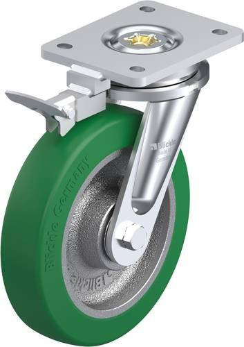 Blickle Lenkrolle LO-GST 200K-RI4 mit Feststeller in Grün und Silber, Rad-Durchmesser: 200 mm, Tragfähigkeit: 800 kg - Bild 1