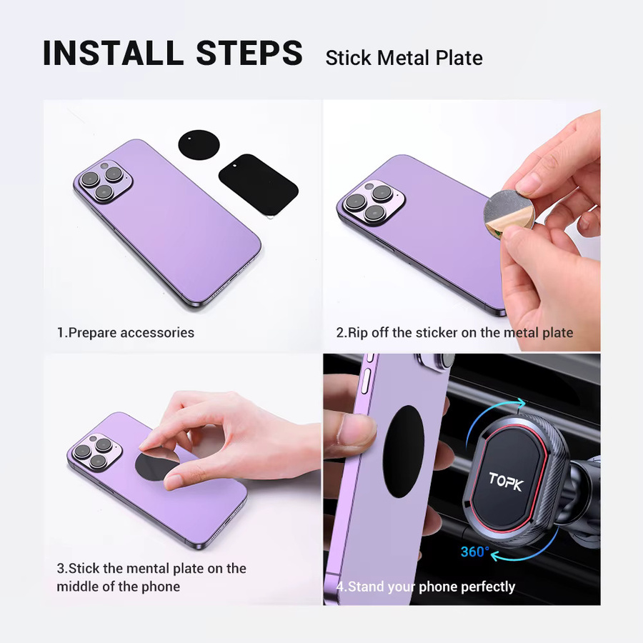 TOPK Magnetische Autotelefonhalterung in Schwarz mit Metallhaken für Lüftungsschlitze - Bild 6