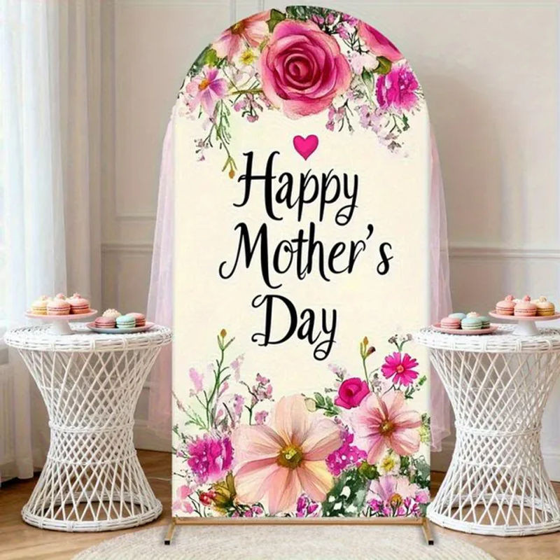 VIKAMA Aquarell-Rosen-Hintergrund mit floralem Design in Weiß für Muttertag und Familienfeiern, B: 120 cm, H: 50 cm, T: 50 cm - Bild 1