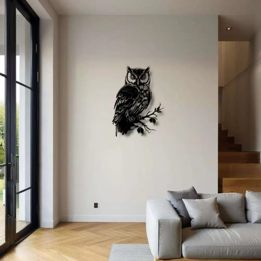 CIFBUY Rustikale Metall-Eulen-Wandkunst in Schwarz als Naturinspirierte Dekoration - Bild 4