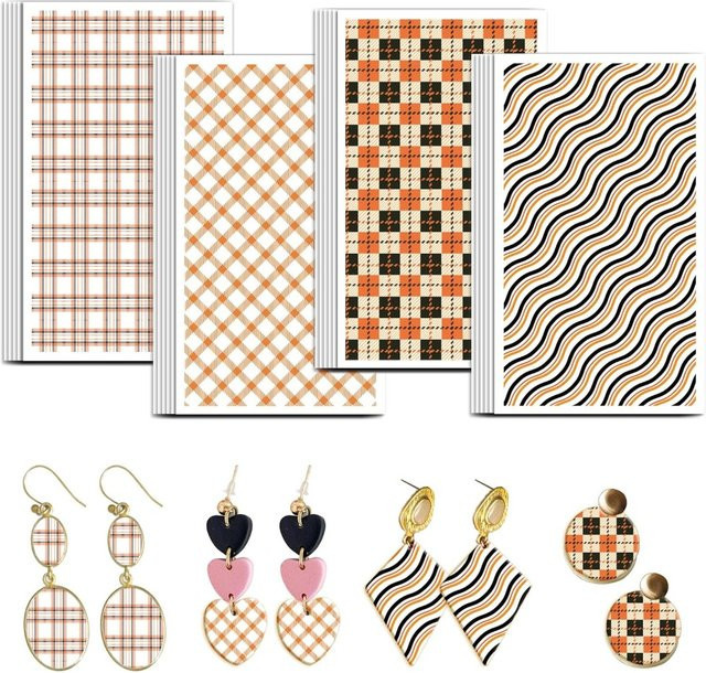 24er Set Orange Kariertes Ton-Transferpapier mit 4 Designs in Orange und Schwarz für Polymer-Ton-Transfer - Bild 1