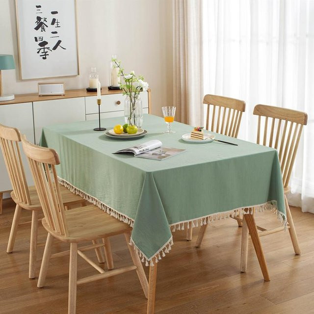 Yiran Furniture Tischdecke aus 100% Baumwolle mit Quasten für Hochzeitsfeiern und Bankette, Rechteck, Breite: 60 cm, Tiefe: 60 cm - Bild 1
