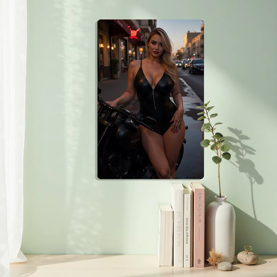 CIFBUY Retro-Motorrad Metallschild Wandkunst Schwarz-Gold mit Goldener Dame für Garage und Bar - Bild 6