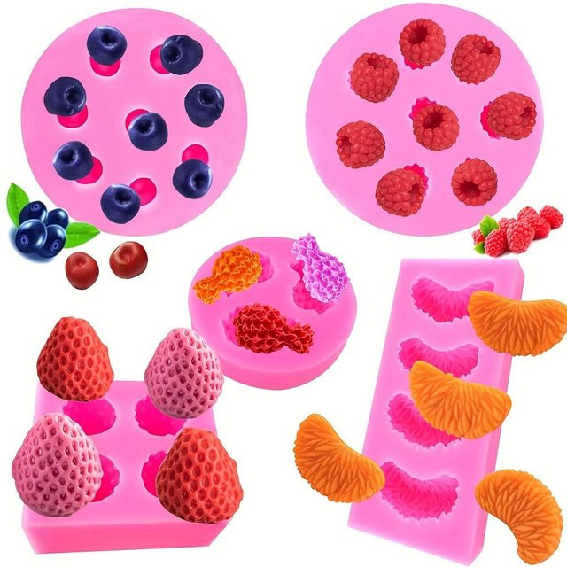 SZ-Damai Silikon Form Set mit 5 bunten Obst-Motiven für Zucker- und Kuchendekoration - Bild 1