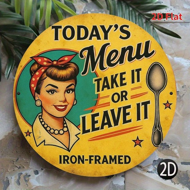 Potdemiel Vintage 1950er Retro Diner Menüschild mit Eisenrahmen und Take It or Leave It Design als Wandkunst - Bild 1