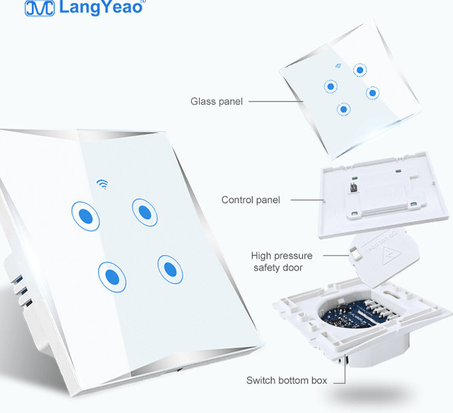 Langyeao Smart Wifi Lichtschalter mit Touch-Glas, Tuya kompatibel, Farbe: Weiß, B/H: 86 x 86 mm - Bild 1