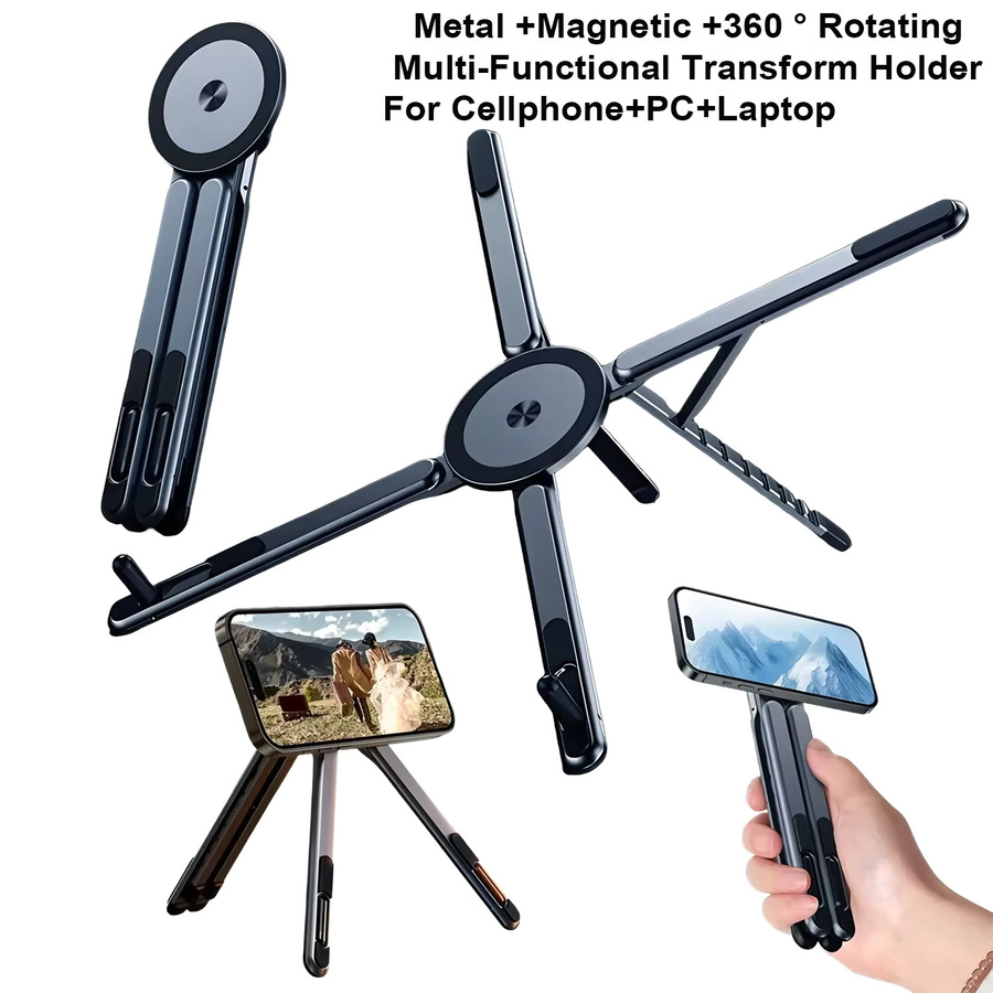 Fireurus Faltbarer Magnetischer Laptop-Ständer aus Aluminiumlegierung in Grau, Tragbarer Verstellbarer Ständer mit Wärmeableitung für Smartphone, Tablet und Notebook - Bild 4