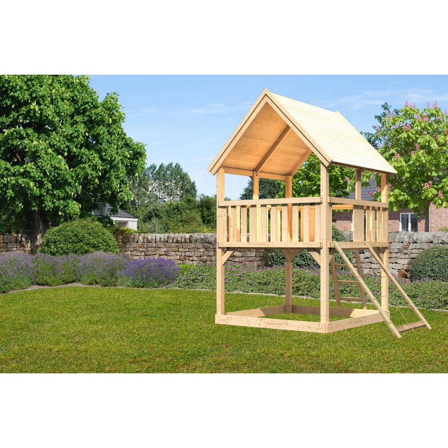 Karibu Spielturm Luis mit Satteldach und Netzrampe - Bild 2