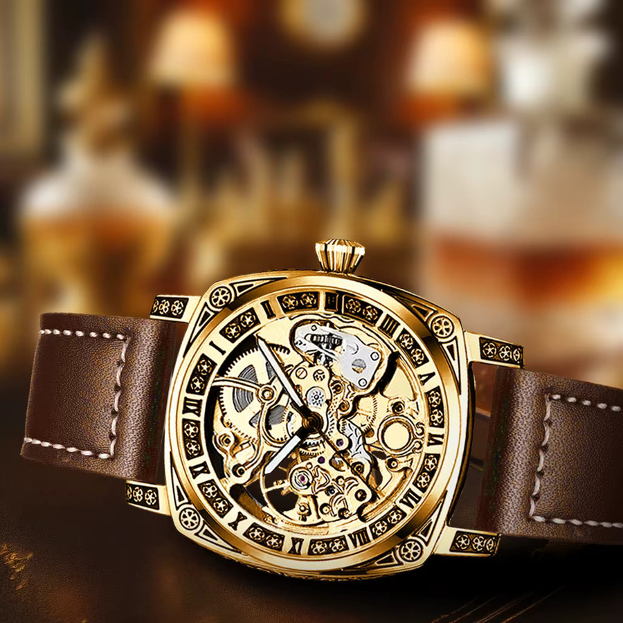 CAROTIF Armbanduhr, Gold, Leder, Automatik, Herren - Bild 5