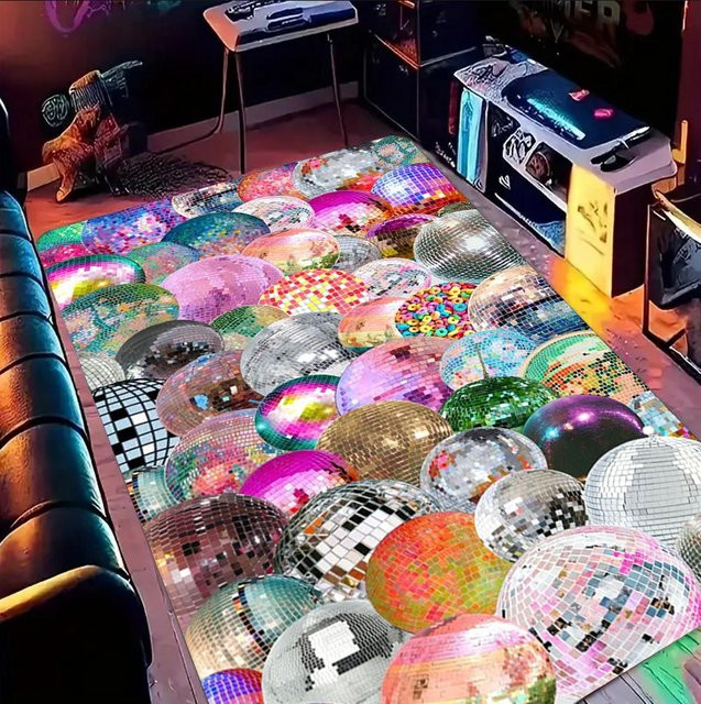 Lodestar Discokugel Teppich in Rosa und Multicolour für Wohnzimmer, Schlafzimmer oder Badezimmer, B/T: 60 x 40 cm - Bild 1