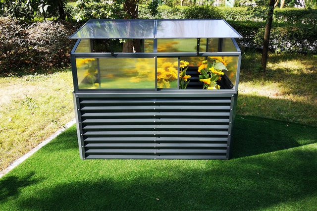 OUTFLEXX Set Hochbeet mit Aufsatz und Schiebetüren, anthrazit, Aluminium-Zink-Stahl, Aluminium und Polycarbonat, Breite: 180 cm - Bild 1