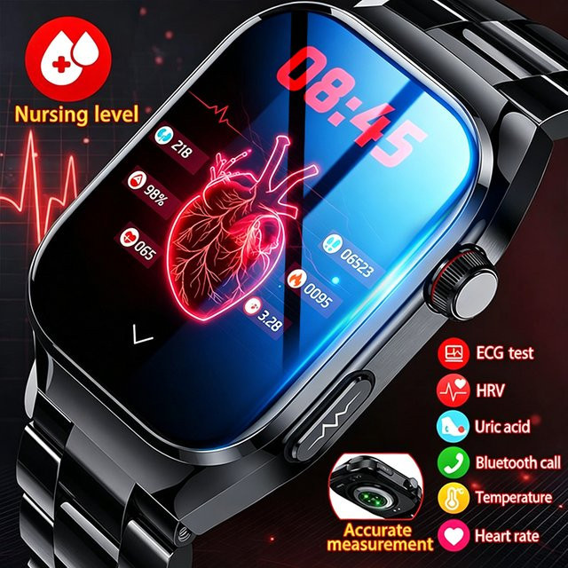 GUHUAVMI Smartwatch mit EKG, Blutdruckmessung, Blutsauerstoff und Bluetooth-Anrufen in Schwarz - Bild 1