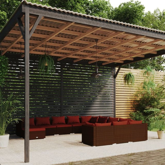 vidaXL 12-tlg. Garten-Lounge-Set aus PE-Rattan mit Kissen in Braun und Zimtrot - Bild 2
