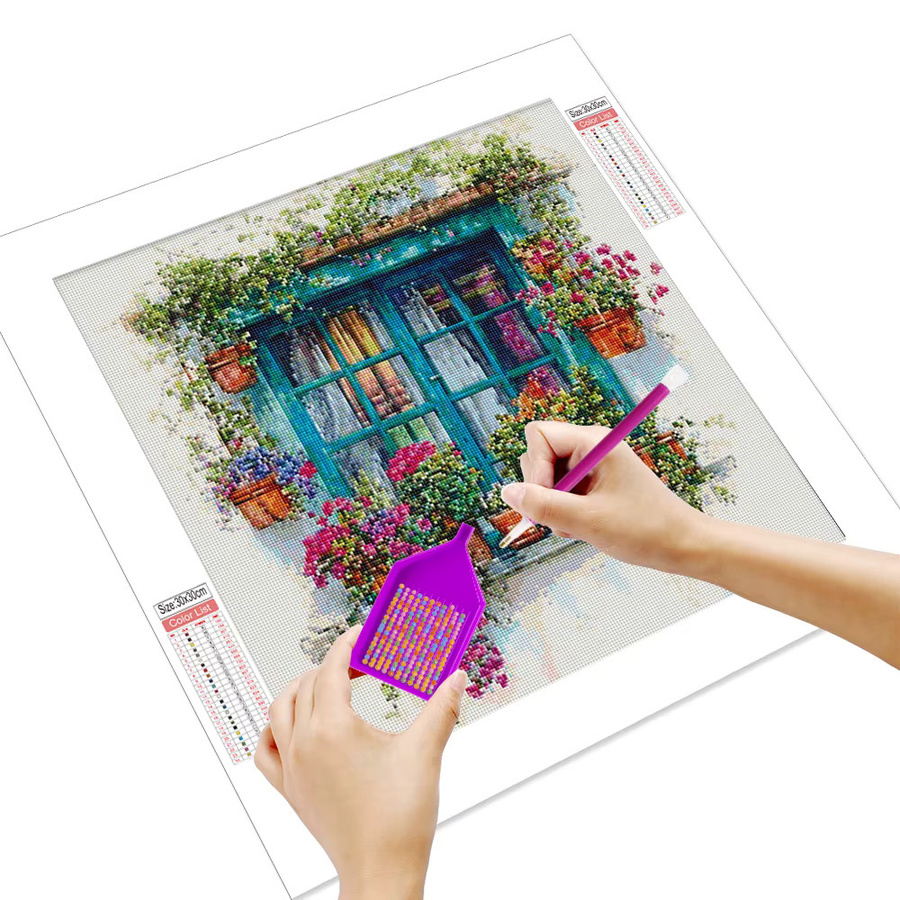 Huacan 5D DIY Fenster-Diamantmalerei Landschafts-Mosaikbild mit Blumen in Multicolour - Bild 2