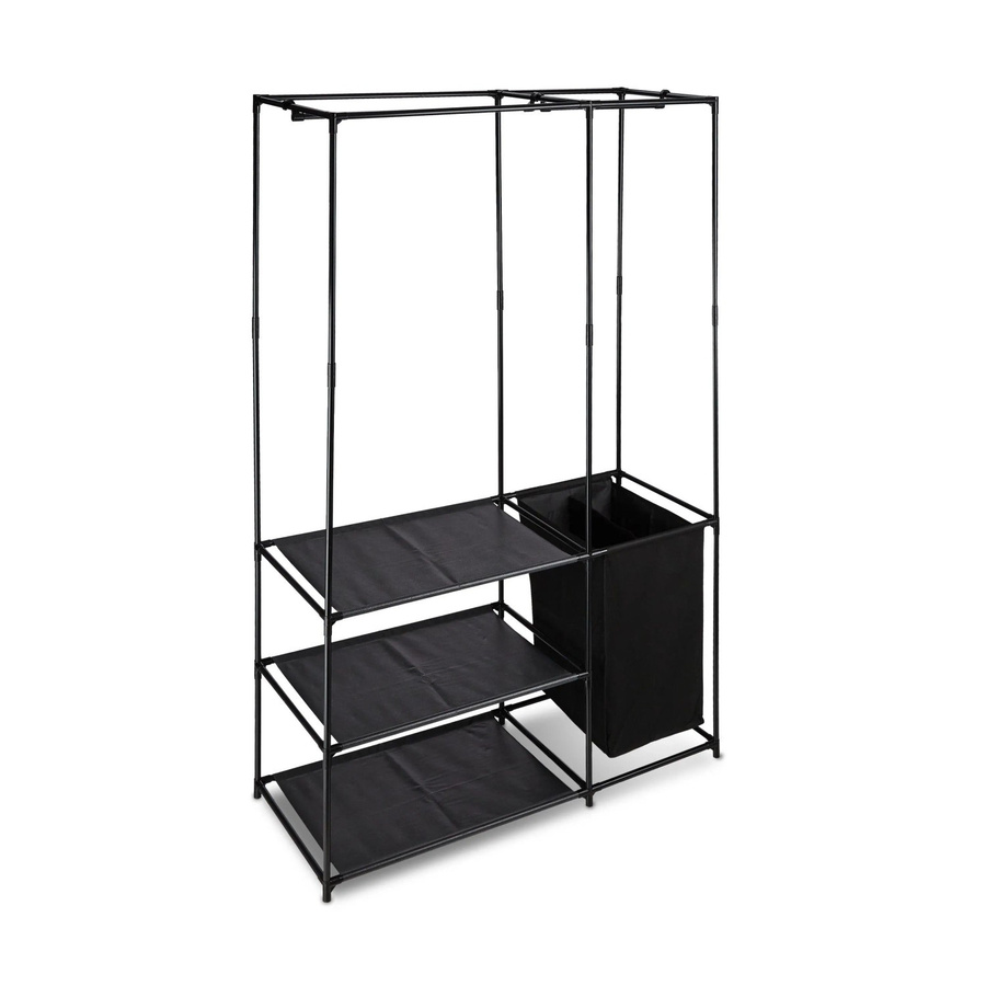 Relaxdays Kleiderschrank aus Metall mit Wäschekorb in Schwarz, B/T/H: 115 x 50 x 180 cm - Bild 2