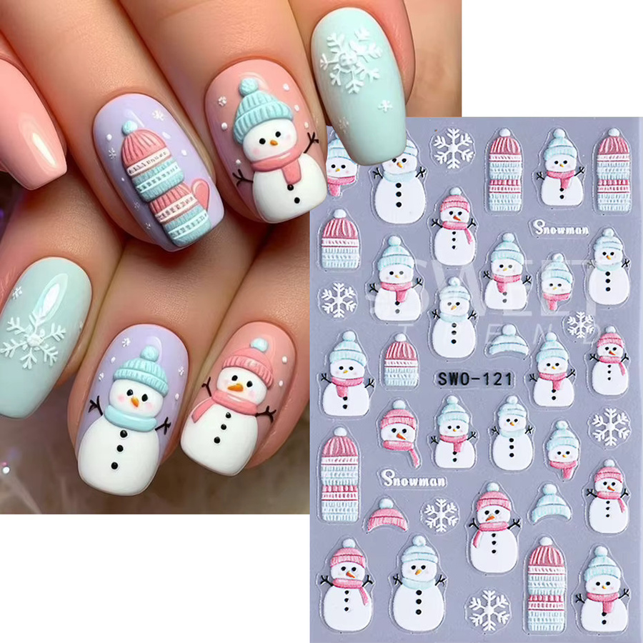 SWEET TREND Nagelaufkleber Weihnachten, 3 Stück, Schneemann Santa Claus Pinguin Bär - Bild 1