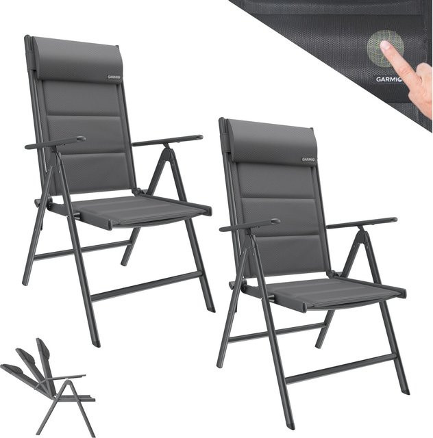 GARMIO Gartenstuhl FLORENZ 2er Set in Schwarz und Anthrazit, 7-fach verstellbar und klappbar mit Nackenkissen aus Textilene für Terrasse und Balkon - Bild 1