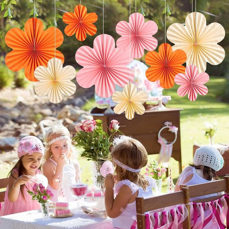 9-teiliges Set bunte Gänseblümchen Papier-Fächerblumen als hängende Wanddekoration für Geburtstag, Baby Shower oder Hochzeit - Bild 1
