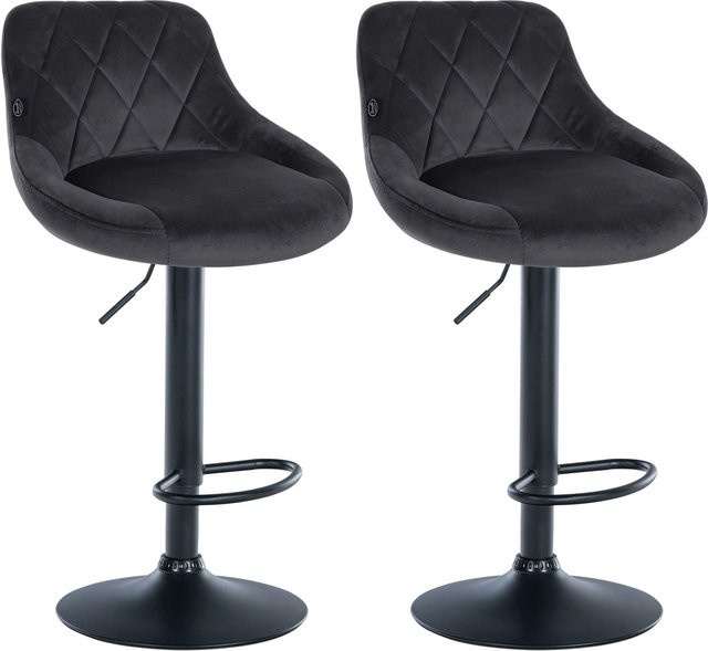 2er Set DELUKE Barhocker FALON aus Samt in Dunkelgrau und Schwarz, drehbare Barstühle mit Lehne, B/T/H: 46 x 49 x 83 cm - Bild 1