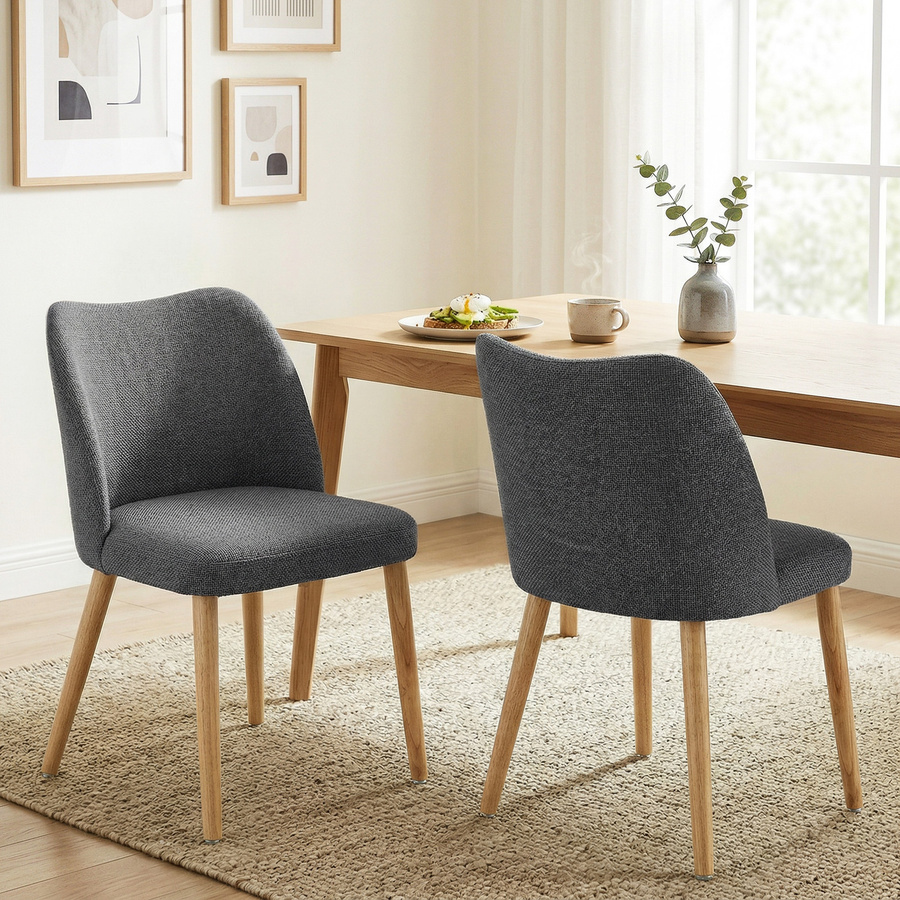 2er-Set HOMCOM Esszimmerstühle im nordischen Design mit gepolsterter Leinenbespannung und Holzbeinen, Hellgrau - Bild 2