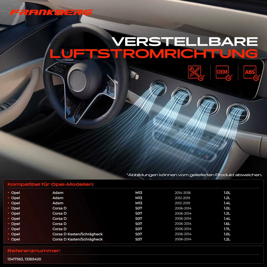 Frankberg 4er Set Luftdüsen für Armaturenbrett vorne für Opel Adam M13 und Corsa D in Schwarz - Bild 2