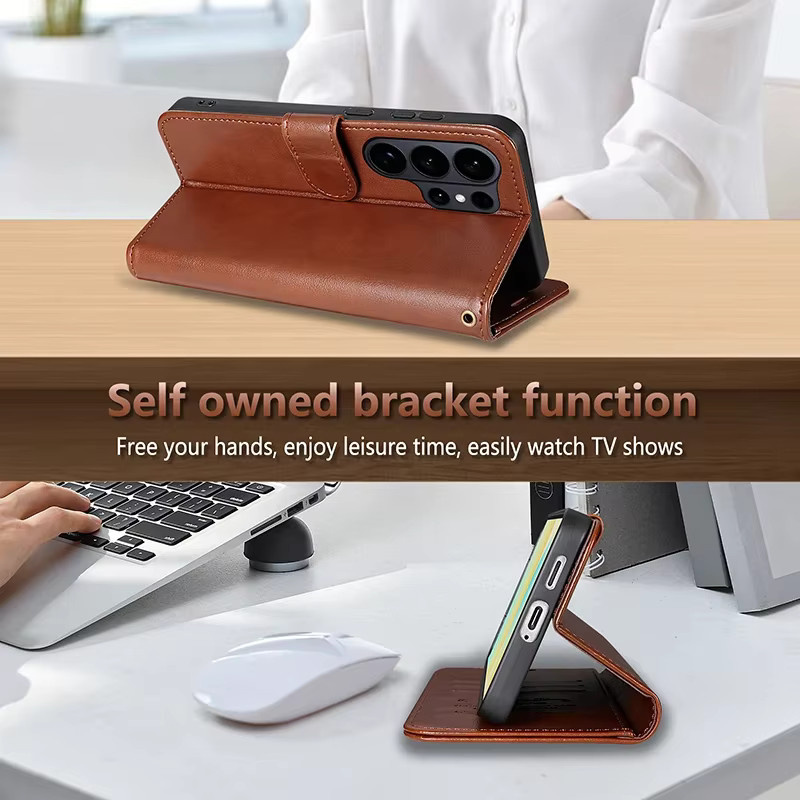 EUCAGR Luxus Business Wallet Magnetische TPU Ledertasche für Samsung Galaxy S26 Ultra S25 S24 S23 S22 S21 FE in Braun - Bild 4