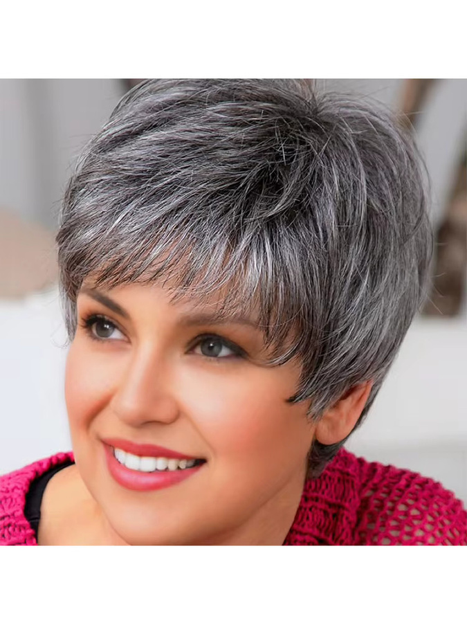 Linhua Pixie-Perücke, Ombre Grau, Echthaar, Damen - Bild 4
