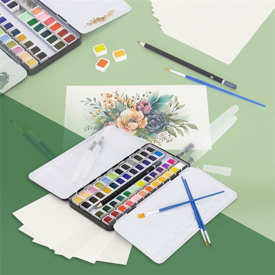 ECD Germany Aquarellfarben Set mit 48 Farben in einer tragbaren Box inklusive Pinsel und Papier in Multicolor - Bild 1