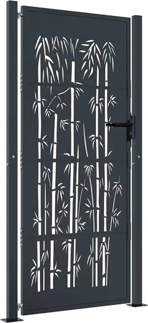 vidaXL Gartentor aus verzinktem Stahl in Anthrazit mit Bambus-Design, B: 110 cm, H: 180 cm - Bild 1