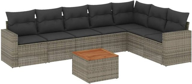 vidaXL 8-teilige Garten-Sofagarnitur aus Poly-Rattan und Akazienholz in Grau mit Kissen - Bild 1