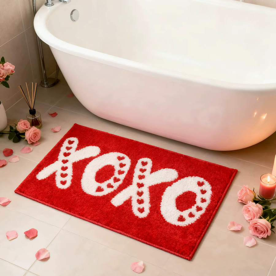 VIKAMA Badezimmerteppich Valentinstag in Rot mit XOXO Love Heart Design, rutschfest und saugfähig, B/T: 60 x 40 cm - Bild 6
