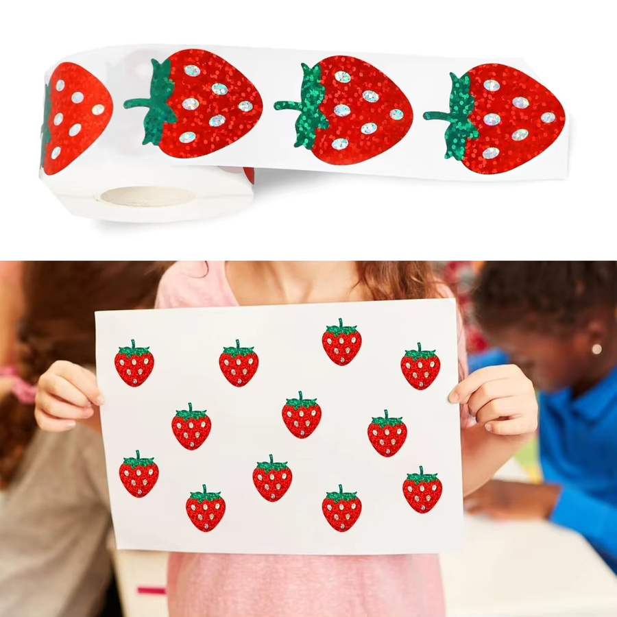 500 Stück Erdbeere Holographische Etiketten in Rot als dekorative Aufkleber für Scrapbooking und Geschenkeinpackungen - Bild 4