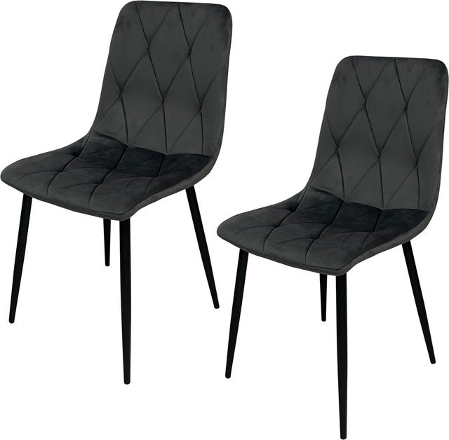 HTI-Living Stuhl Mesa Eco 2er-Set mit Samtbezug in Grau und Rautenmuster - Bild 1