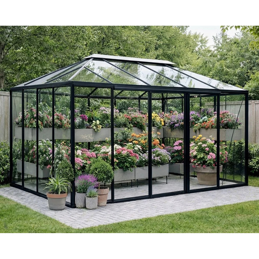 Bloomcabin Pyramiden-Gewächshaus GHP3 aus Aluminium und Sicherheitsglas in Schwarz - Bild 2