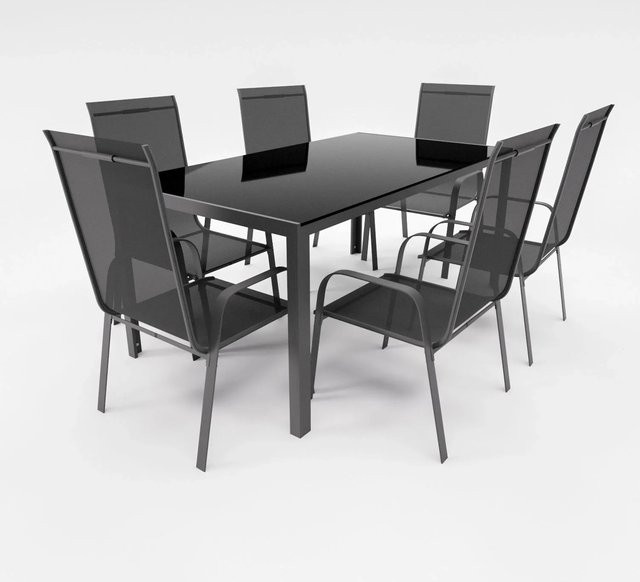 Lex Gartenmöbel Set aus Metall mit Tisch und 6 Stapelsesseln in Schwarz - Bild 1